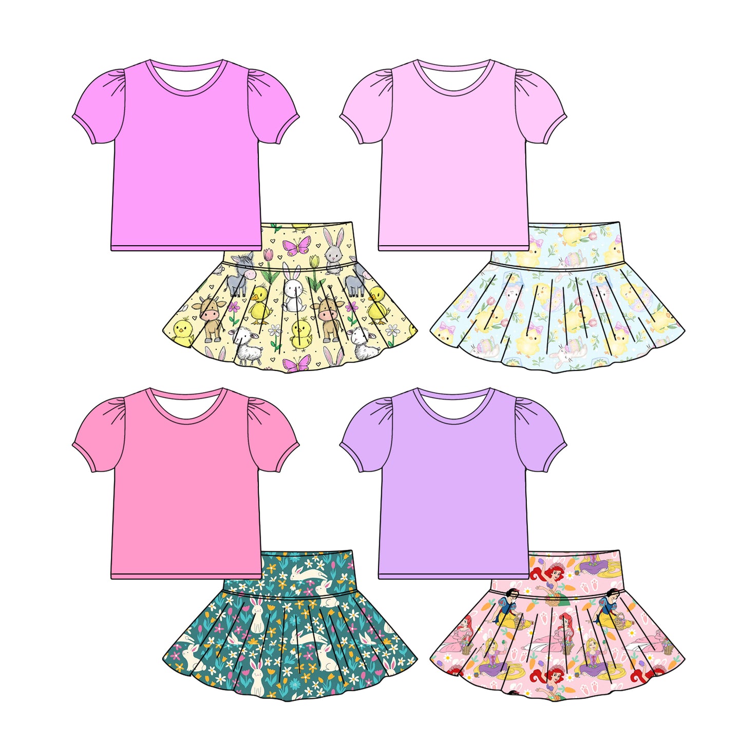 26.1.6 custom each style moq 5 eta 6-8week Sibling Sisters baby girl clothes short sleeve skirts sets 4 match family design