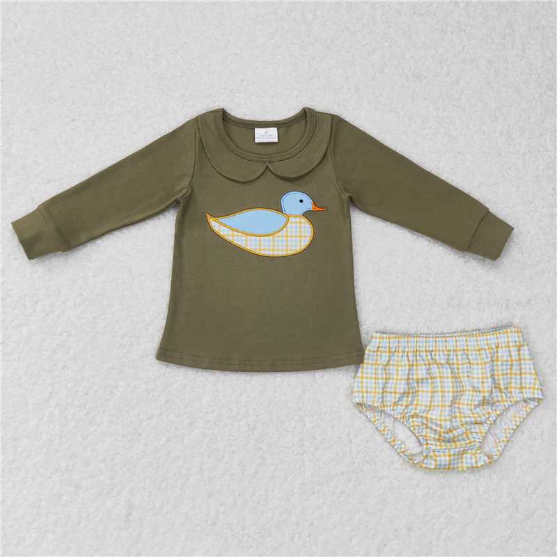 Baby boys duck dark green Sibling Sister Clothes Sets