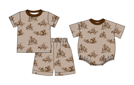 26.1.5 custom each style moq 5 eta 6-8week Sibling Sister riding horse baby boy short sleeve shorts sets and romper match design