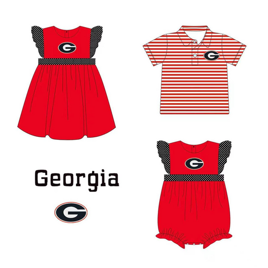 5.11custom each style moq 5eta 4-5week Sibling Sister GEORGIA prints red girls and boys outfits and baby romper match family design