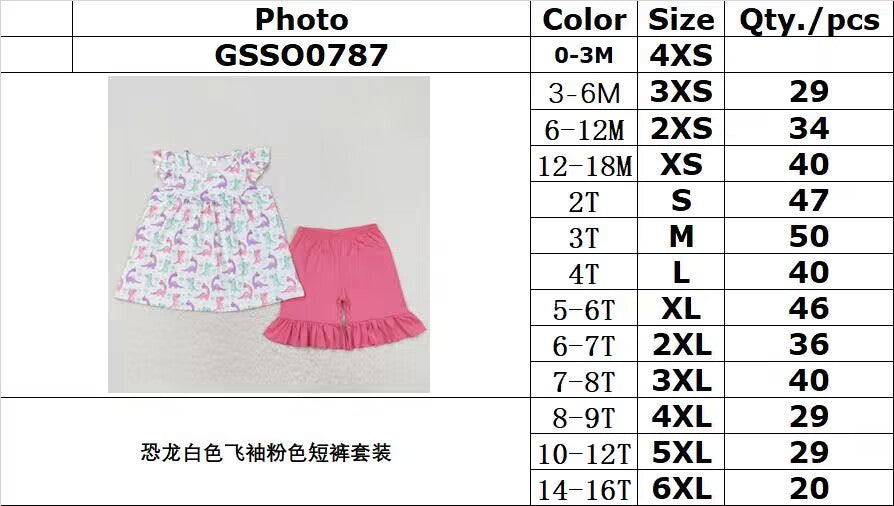 GSSO0787 Dinosaur white flying sleeve pink shorts suit