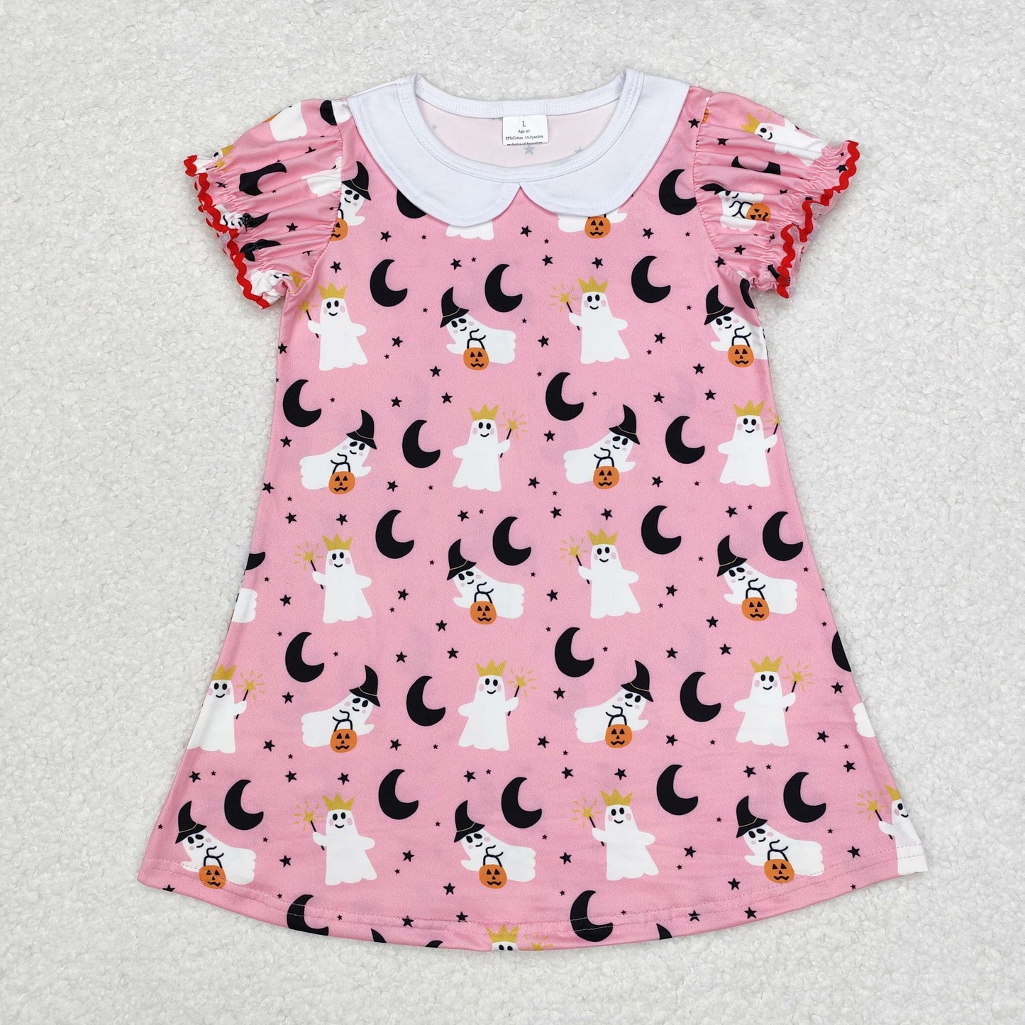 rts no moq GSD1400 Pink short-sleeved dress with ghost moon and stars and doll collar