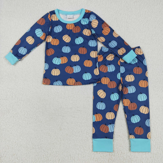 RTS NO MOQ（In Stock) BLP1153 Pumpkin blue long-sleeved trousers pajamas set