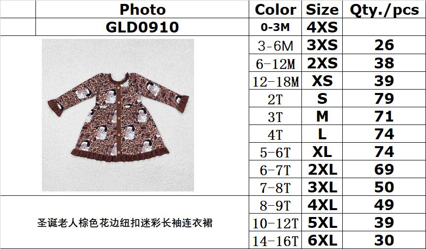 RTS NO MOQ ETA 5/7days arrived GLD0910 Santa Claus brown lace button camouflage long sleeve dress