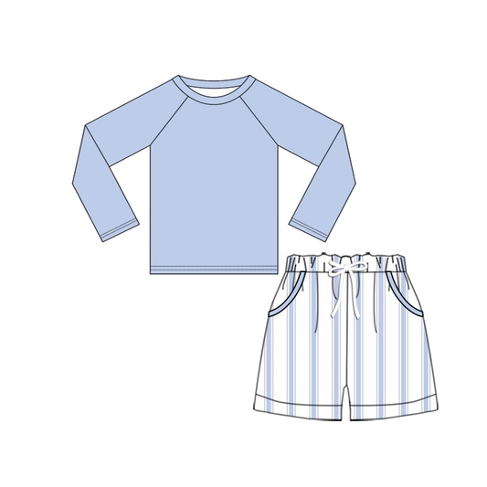 Custom moq 3 eta 7/8week moq 5 eta /4/5week baby boy clothes long sleeve top swim trunk sets