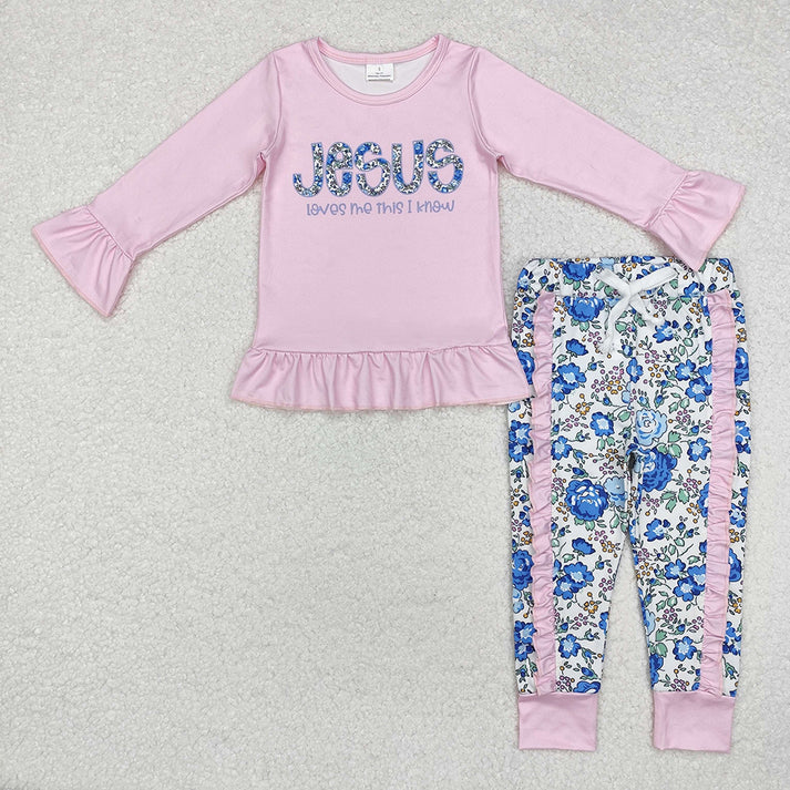 RTS NO MOQ  Baby Girls Boys Jesus Top Pants Church Clothes Sets