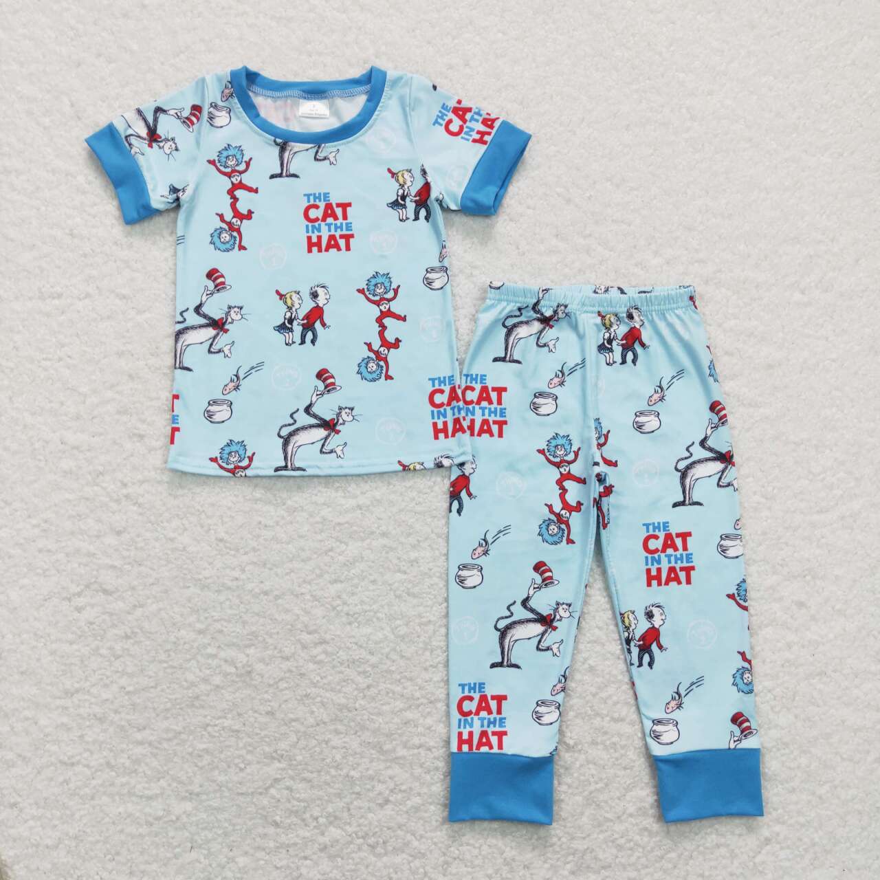 BSPO0185 dr seuss blue short sleeve trousers suit