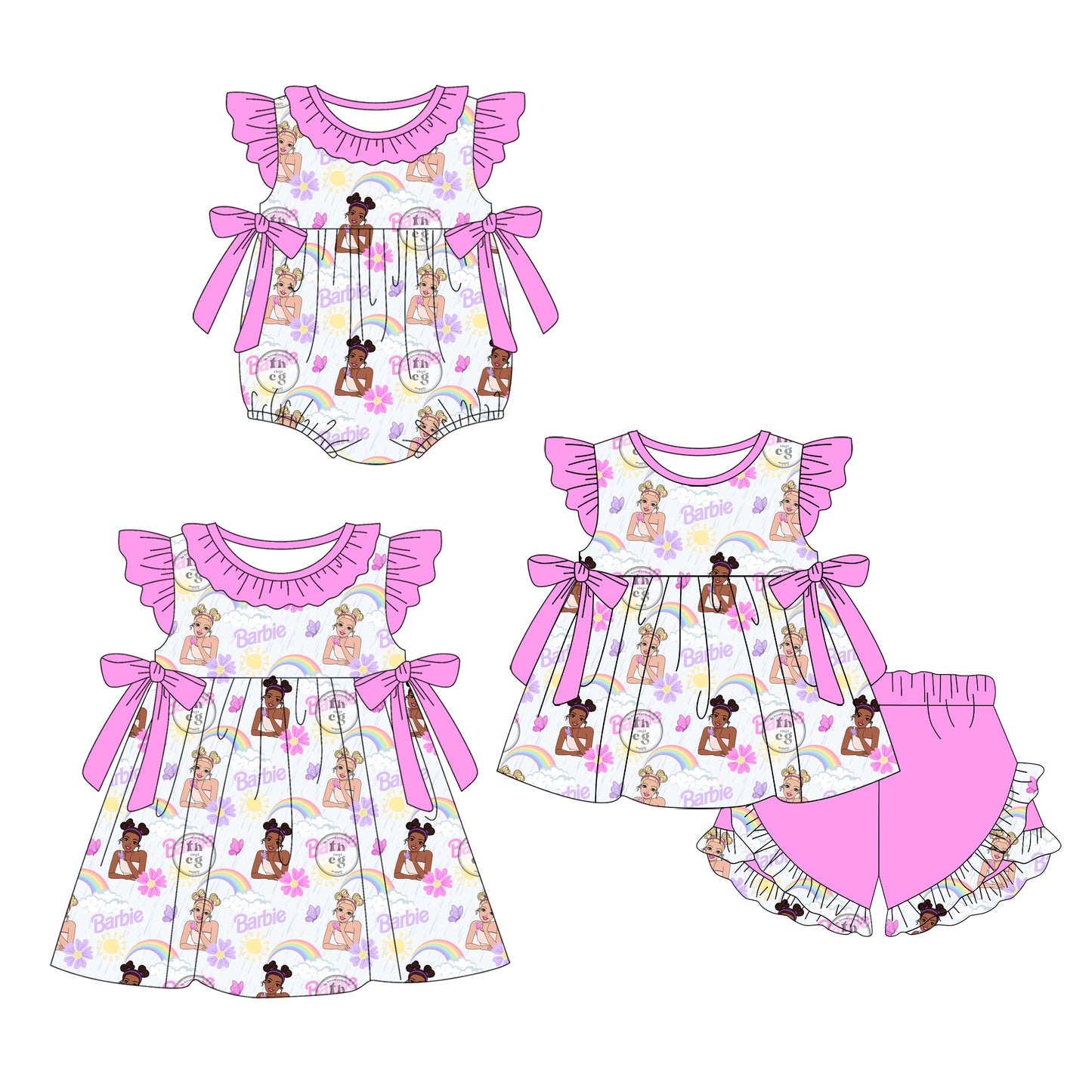 1.9 custom each style moq 5eta 4-6week Sibling Sister cartoon baby girl short sleeve shorts sets and dress and rompers match family design