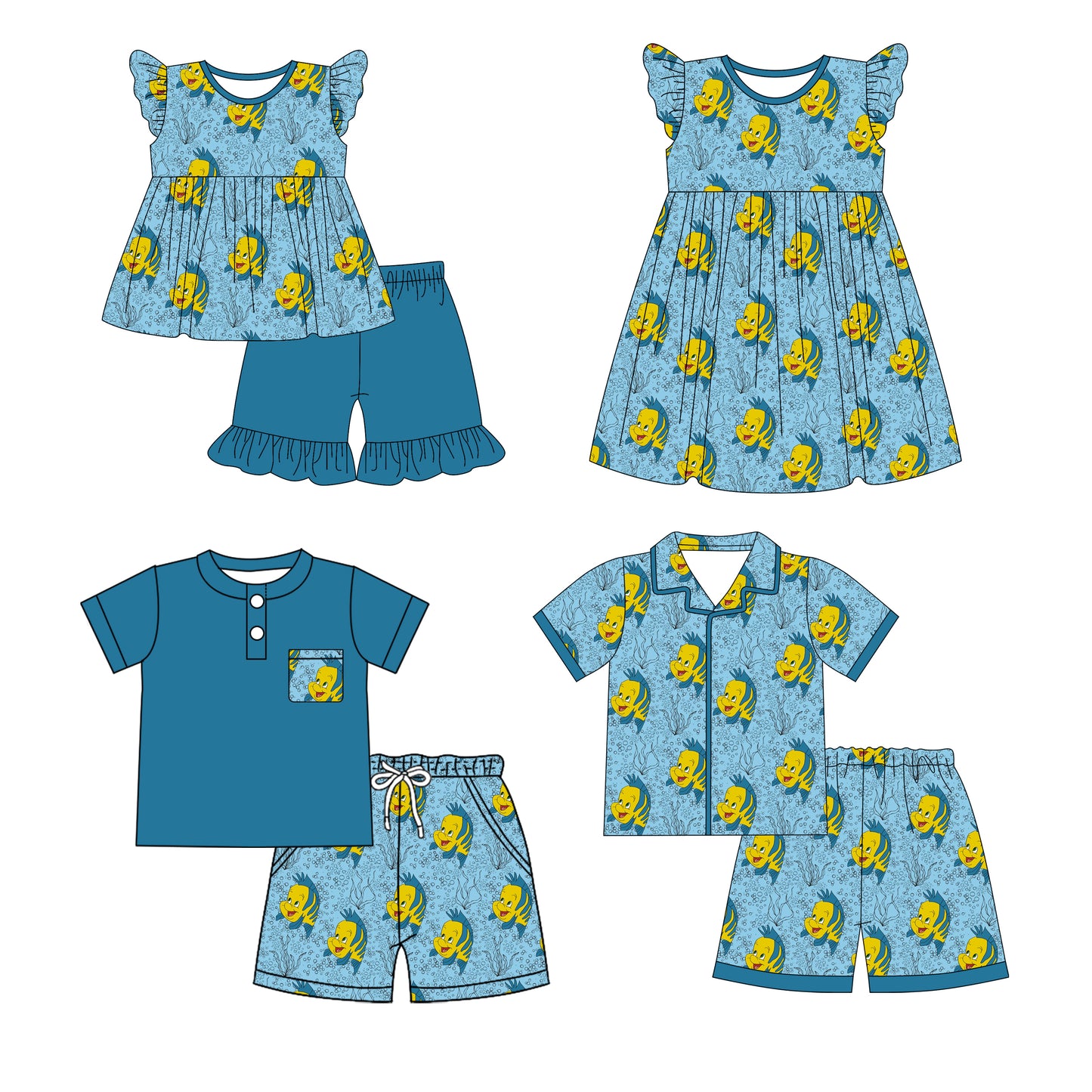 1.3 custom each style moq 5eta 4-6week Sibling Sister baby boy short sleeve shorts sets 1 and sets 2 and set 3 and dress match design