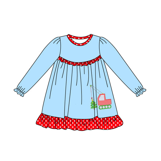 6.17 custom each style moq 5eta 4-6week Sibling Sister Christmas blue baby girls dress and baby romper match family design