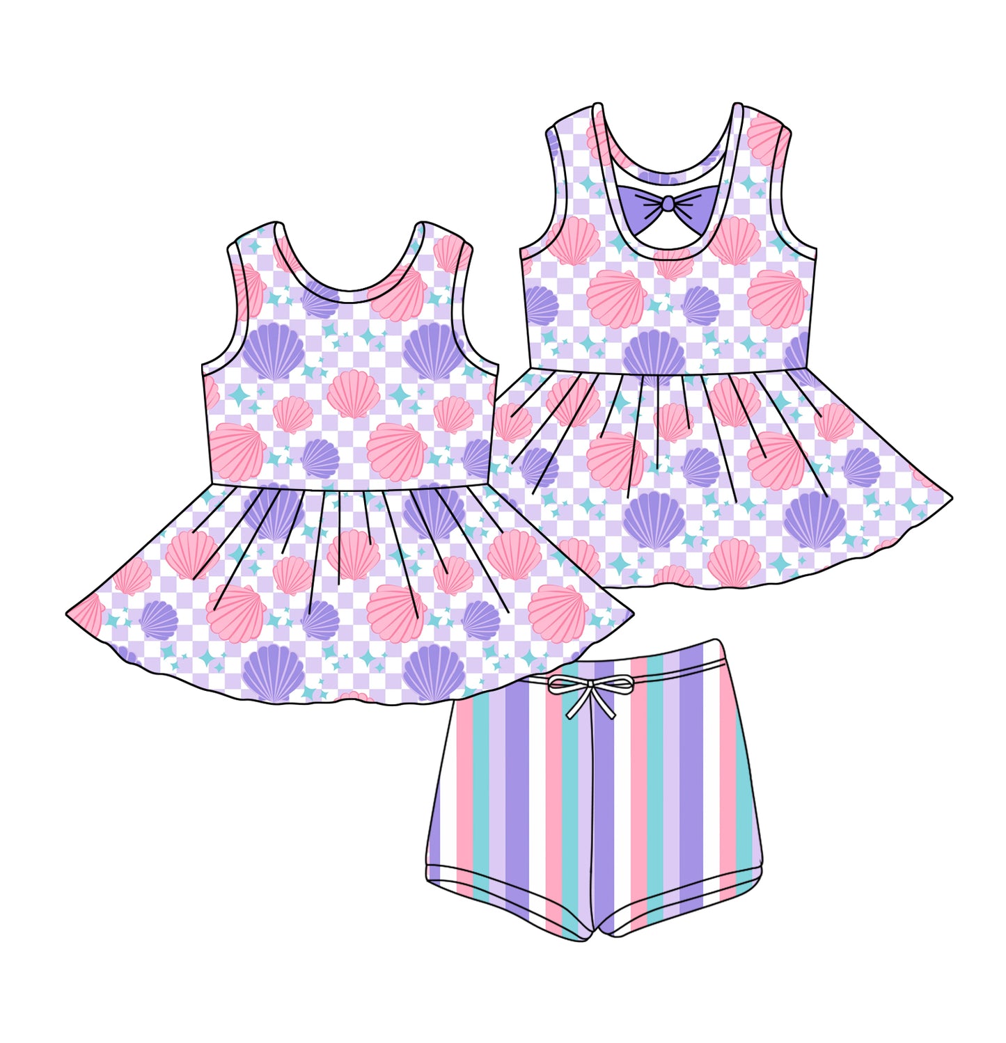 1.14 custom each style moq 5eta 4-6week Sibling Sister baby girls short sleeve shorts sets 1 and sets 2 match design