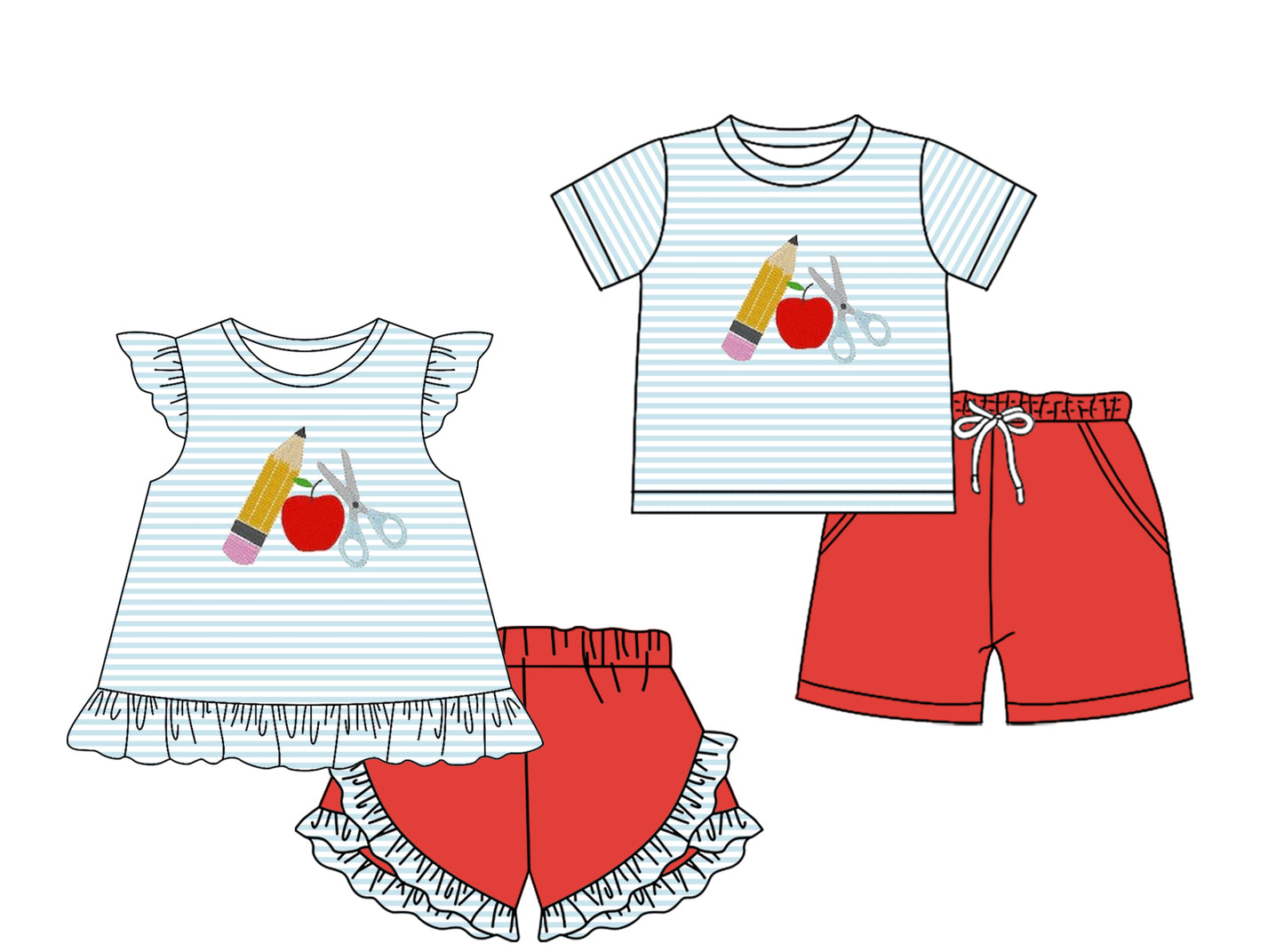 2.7 custom each style moq 5eta 4-6week Sibling Sister back to school baby girls short sleeve shorts sets and set 2 match design