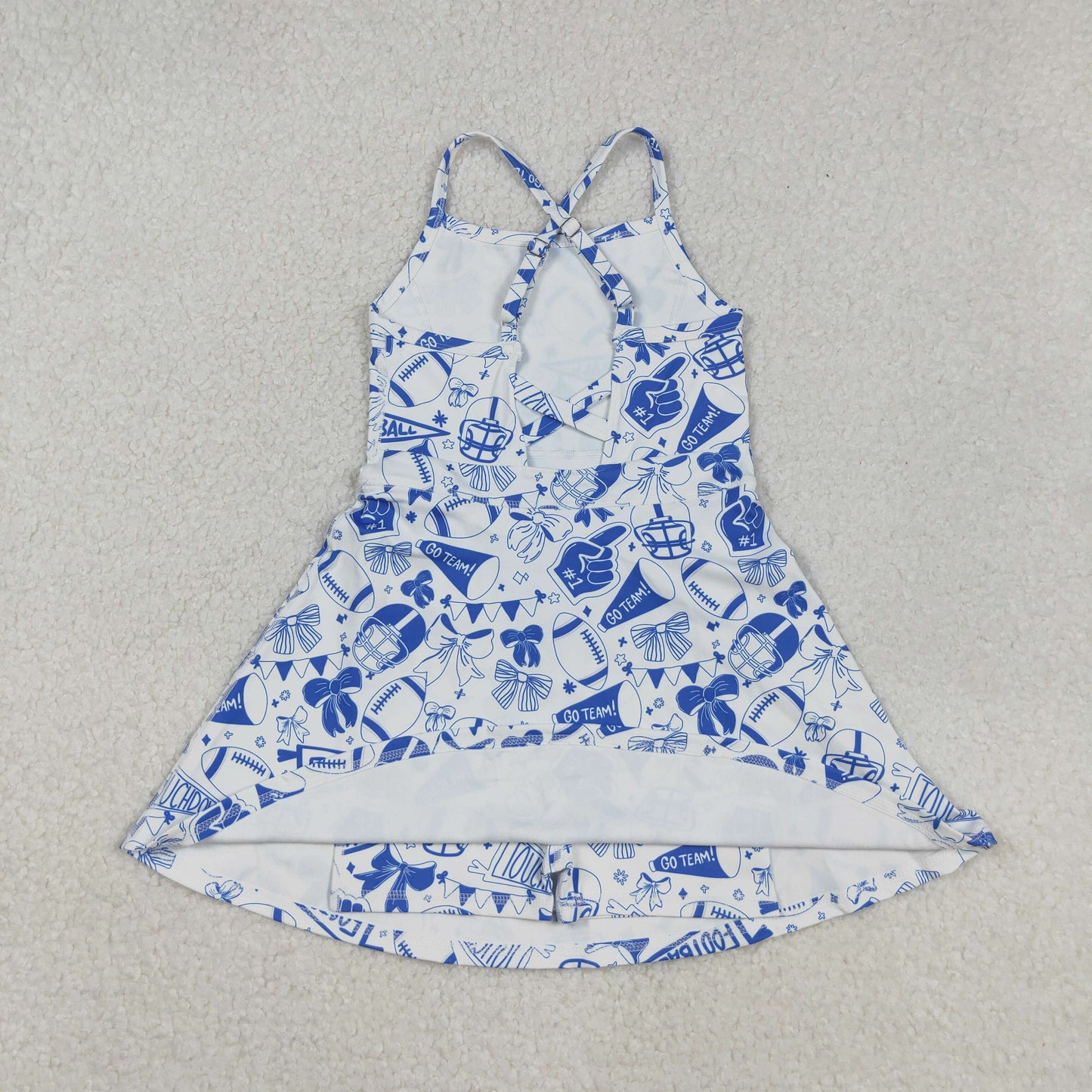 RTS NO MOQ（In Stock) GSD2778 Football flared gray-blue bow pattern yoga sleeveless dress