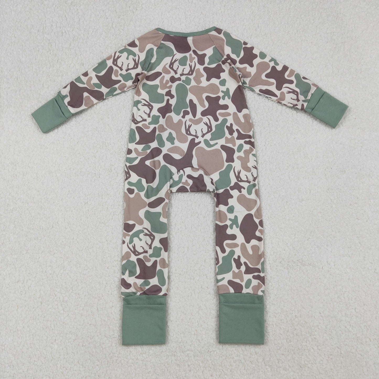 RTS NO MOQ（In Stock) Deer antler brown and green camouflage zipper long-sleeved bodysuit