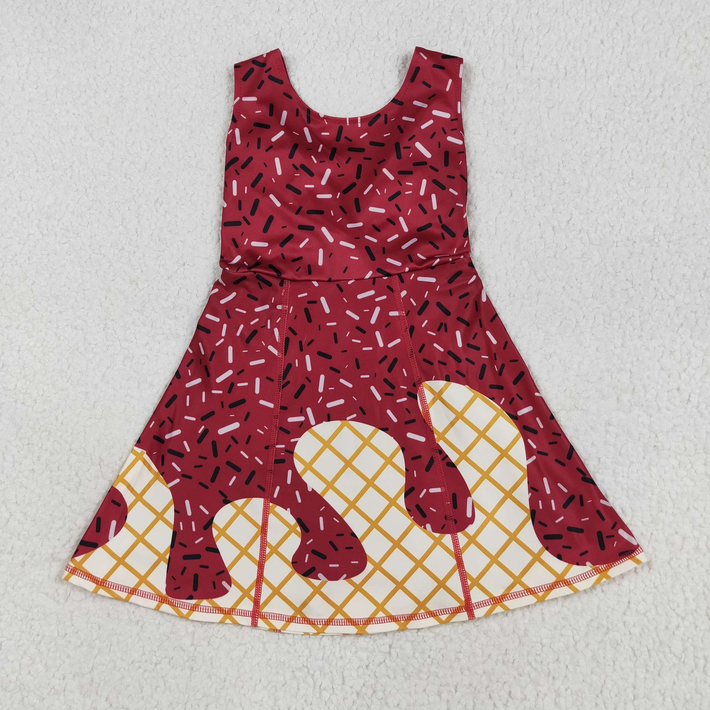 RTS NO MOQ（In Stock) GSD2749 Waffle Ice Cream Dark Red Yoga Sleeveless Dress