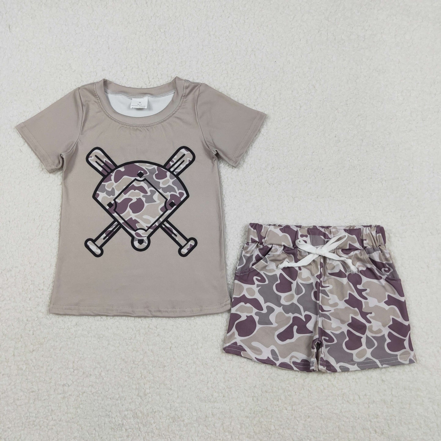RTS NO MOQ（In Stock) BT1417+SS0454 Camouflage Fan Baseball Short-Sleeve Shirt Boys Shorts set