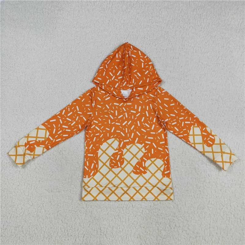 RTS NO MOQ Sibling baby boy clothes Waffle ice cream purple hooded long sleeve tops