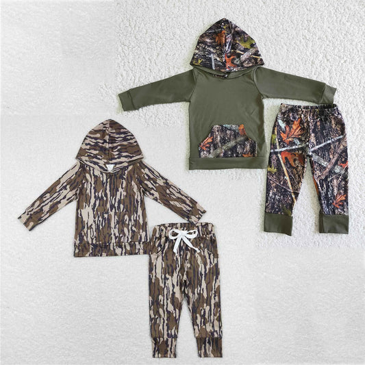 RTS NO MOQ 6 A6-30 GLP1054  Dead Leaves and Branches Army Green Camouflage Hooded Pullover Long Sleeve Suit