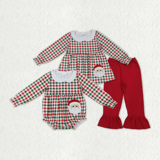 RTS NO MOQ Sibling Baby girls clothes Embroidery Christmas long-sleeved trousers suit & rompers