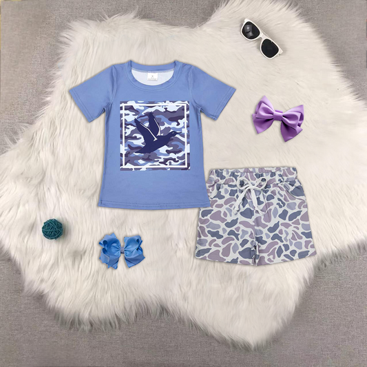 RTS NO MOQ HOT SELL baby boys clothes duck short sleeve Camouflage shorts set