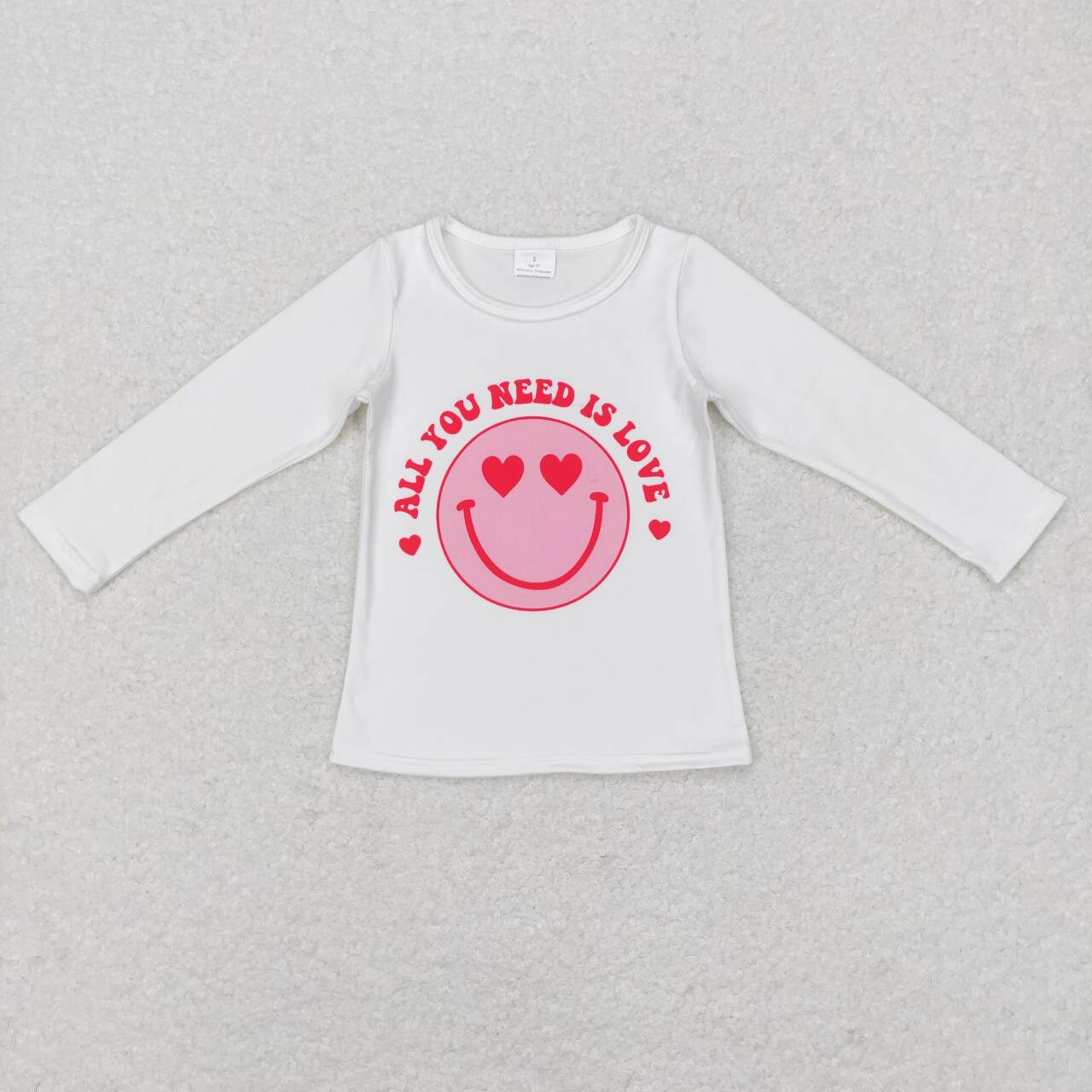 GT0388 all you need is love love smiley white long sleeve top