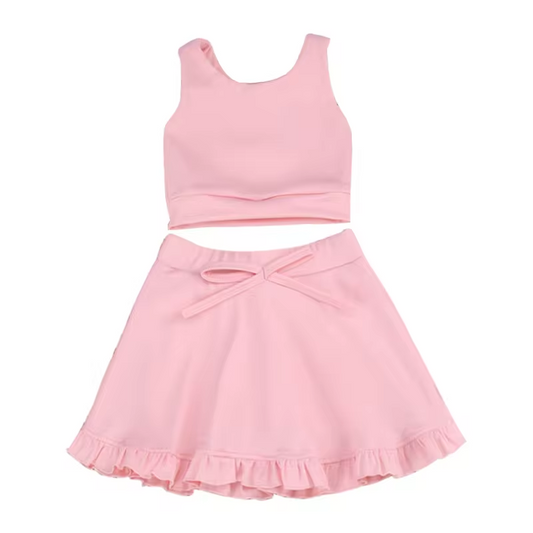 custom moq 3 cotton fabric eta 5-6week pink Cotton Skirt Shorts Set