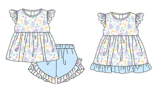 25.11.21 custom each style moq 5 eta 6-8week Sibling Sister cake baby girl short sleeve shorts sets and dress match design