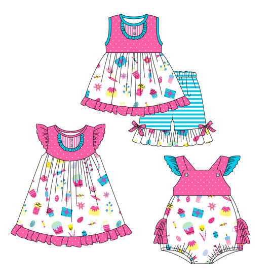12.28 custom each style moq 5eta 4-6week Sibling Sister baby girl short sleeve shorts sets and dress and rompers match family design