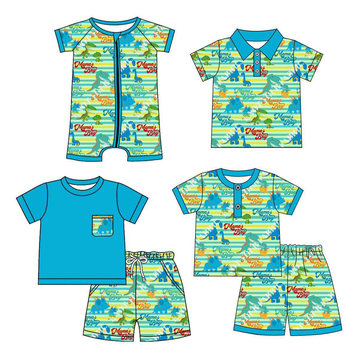 1.4 custom each style moq 5eta 4-6week Sibling Sister dinosaur baby girl sets 1 and sets 2 and boy rompers and top match family design