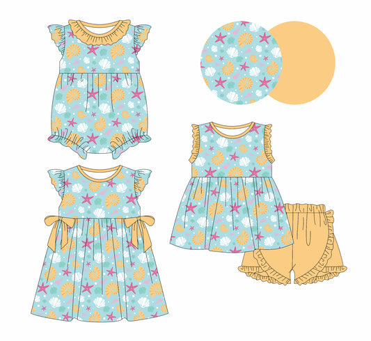 2.12 custom each style moq 5eta 4-6week Sibling Sisters baby girl short sleeve shorts sets and dress and rompers match family design