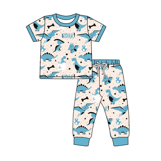 5.3custom each style moq 5eta 4-5week dinosaur prints blue short sleeves with long pants and baby romper