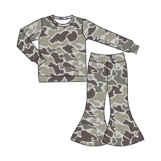 9.24 custom each style moq 5eta 4-6week baby girls clothes camouflage long sleeve pants sets