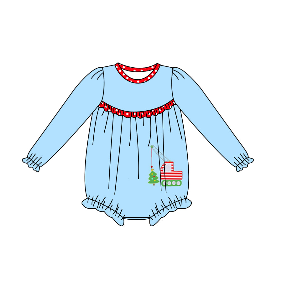 6.17 custom each style moq 5eta 4-6week Sibling Sister Christmas blue baby girls dress and baby romper match family design