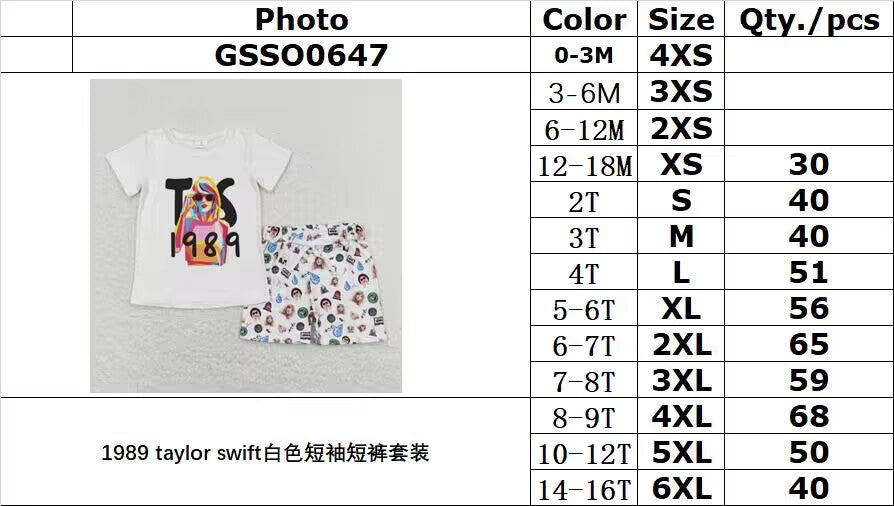 GSSO0647 1989 taylor swift white short sleeve shorts suit