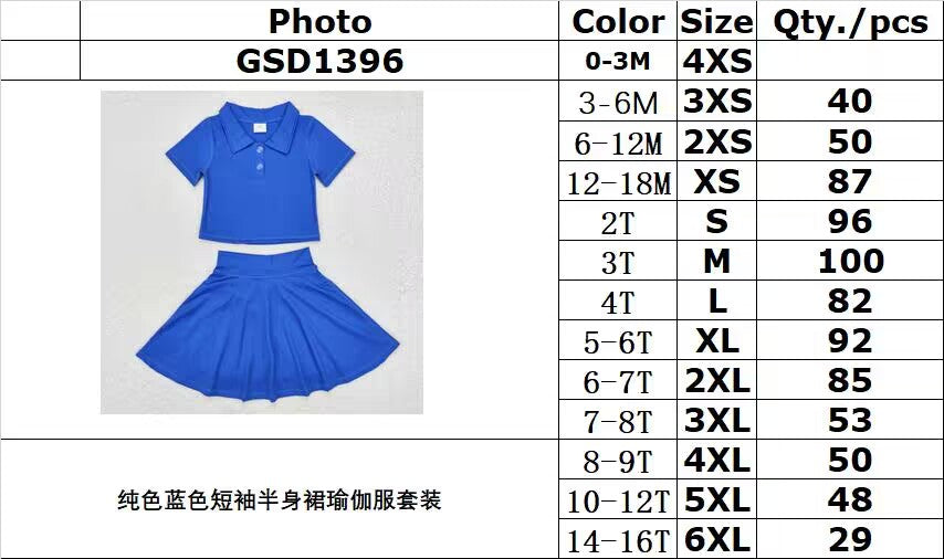 RTS NO MOQ ETA 5/7days GSD1396 Solid blue short-sleeved skirt yoga suit