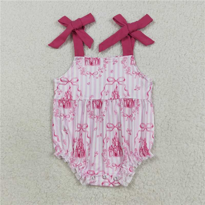 RTS NO MOQ Sibling Baby girls clothes casle pink suspender shorts suit & rompers amd yoga dress