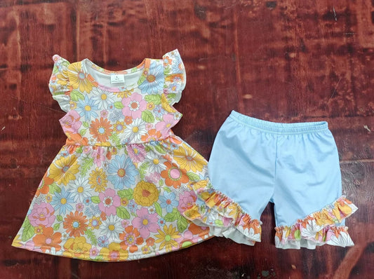 custom moq 5 eta 5weeks mix size Summer girls blue floral top shorts suit