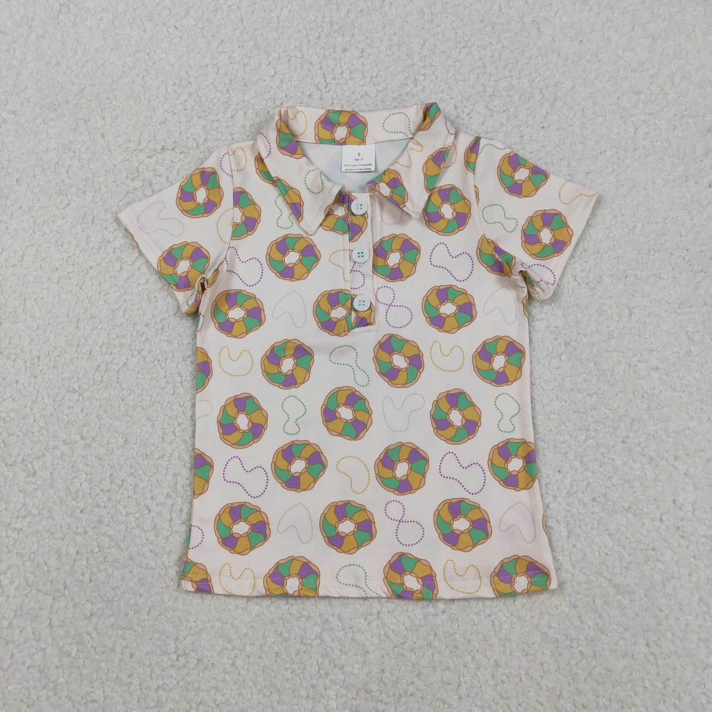 RTS NO MOQ（In Stock) BT1454 Carnival Necklace Donut Button Collar Short-Sleeve Top