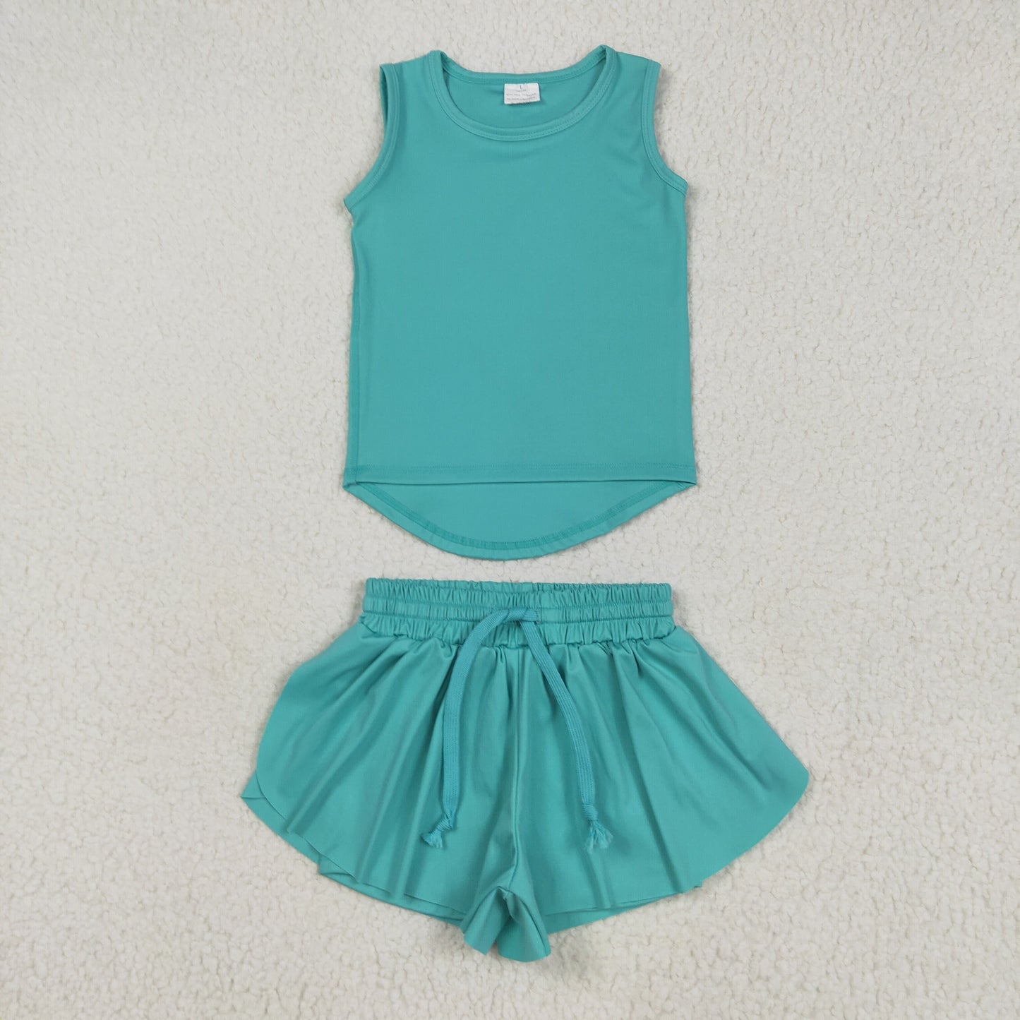 RTS NO MOQ GT1018+SS0553 Solid mint green sleeveless vest yoga top shorts sets