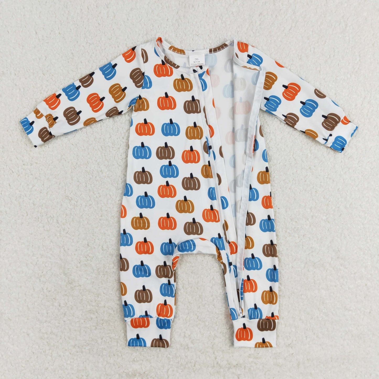 rts no moq LR1218 Boys colorful pumpkin zipper long sleeve onesie