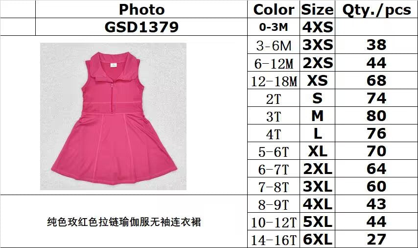 RTS NO MOQ ETA 5/7days Arrived GSD1379 Pure rose red zipper yoga suit sleeveless dress