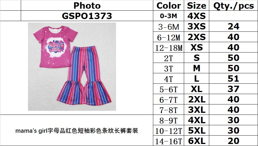 GSPO1373 mama's girl letter magenta short-sleeved colorful striped Pants Suit