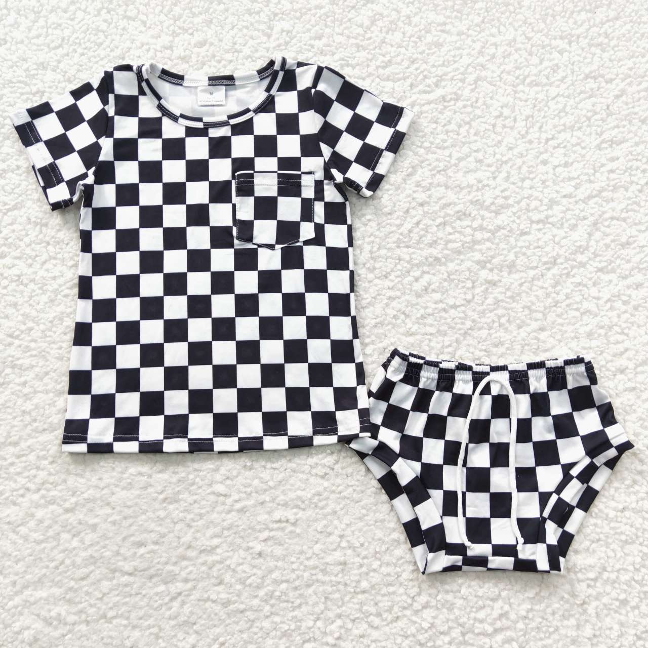GBO0144 Black Plaid Short Sleeve Brief Set