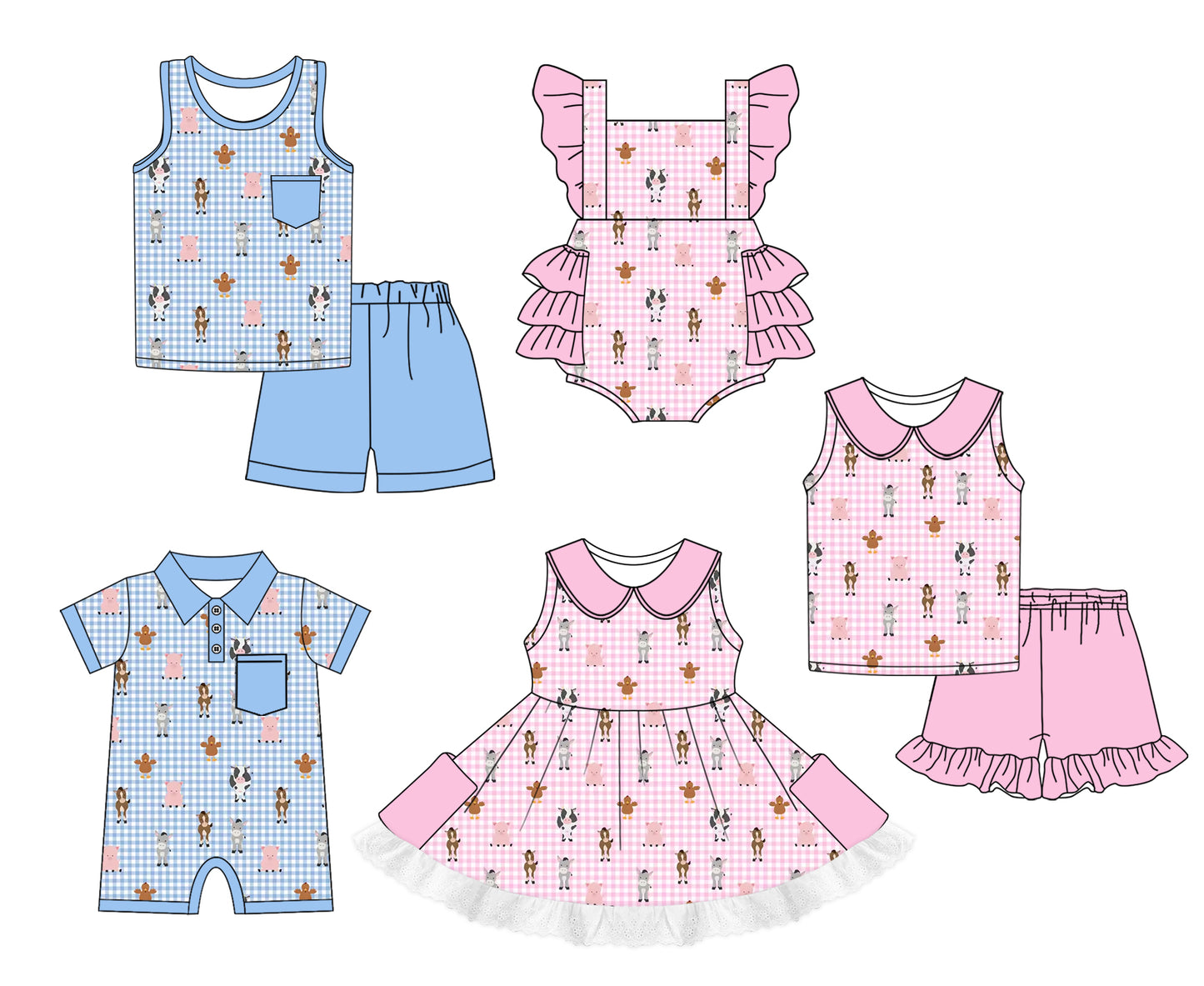 1.2 custom each style moq 5eta 4-6week Sibling Sister baby girl short sleeve shorts sets and sets 2 and girls romper and boy romper and dress match design