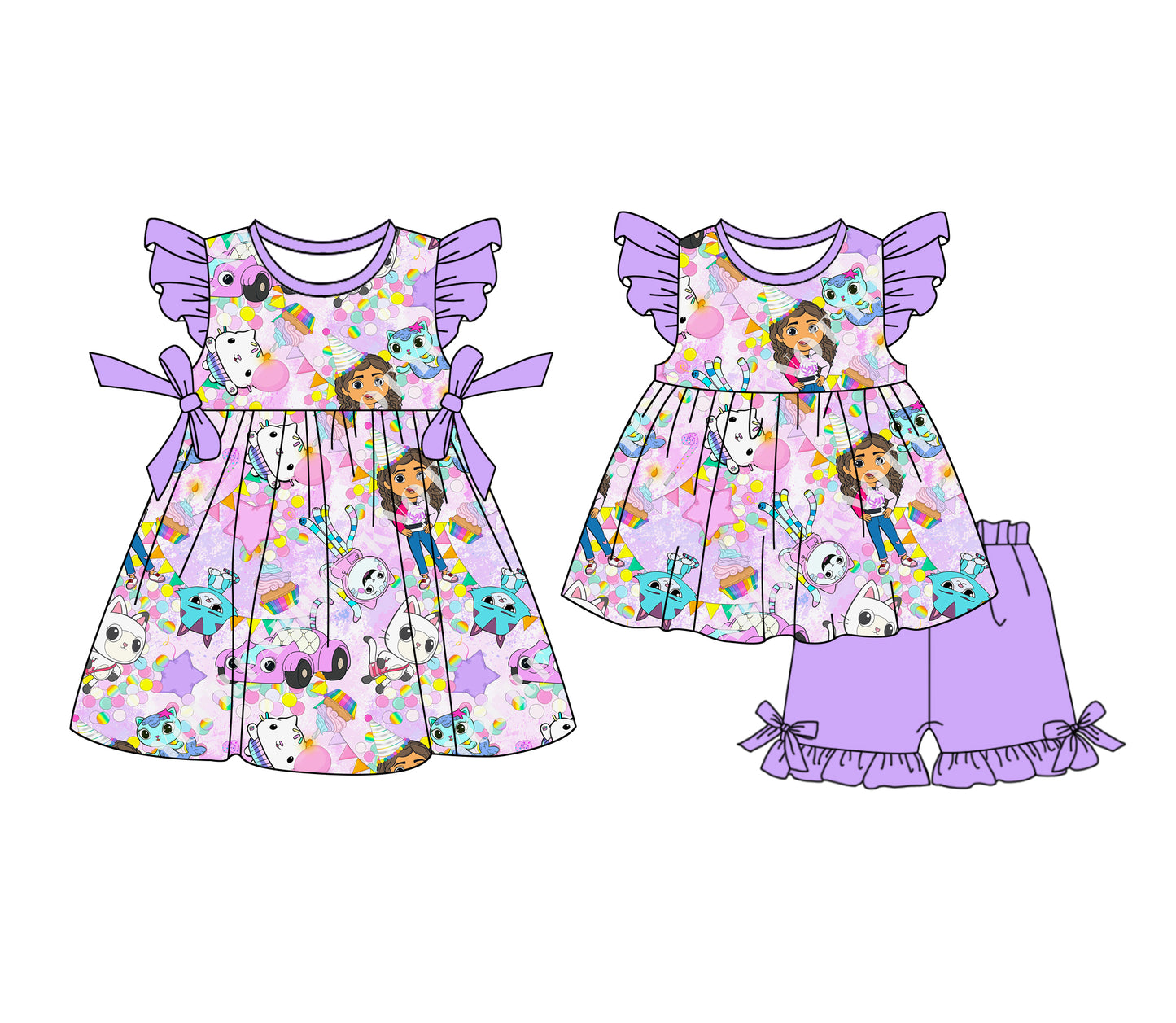 1.4 custom each style moq 5eta 4-6week Sibling Sister cartoon baby girl short sleeve shorts sets and dresses match design