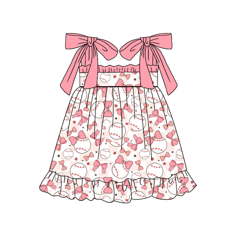 4.27custom moq 5 eta 4-5weeks baseball bowtie prints pink suspender skirt