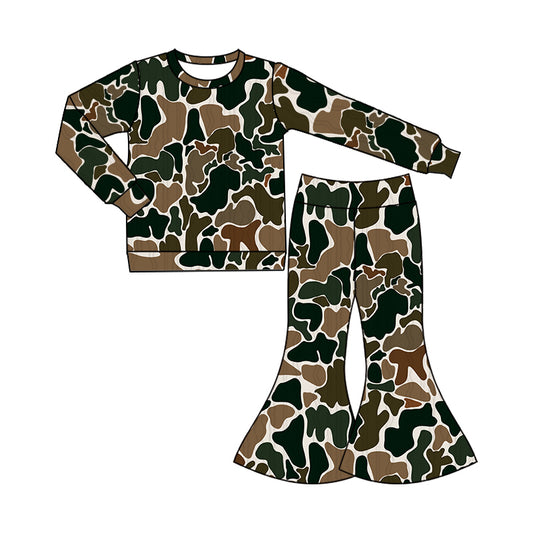 9.24 custom each style moq 5eta 4-6week baby girls clothes camouflage green long sleeve pants sets