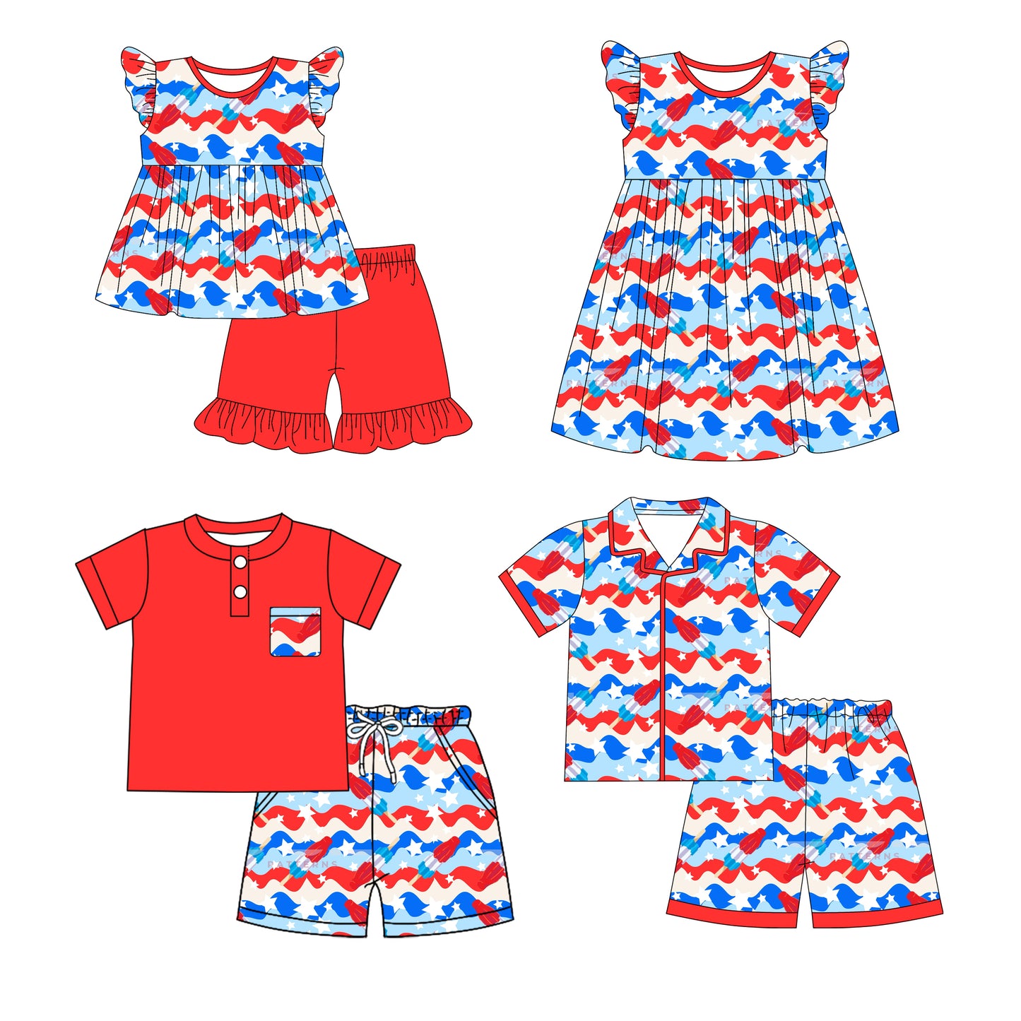 1.3 custom each style moq 5eta 4-6week Sibling Sister baby boy short sleeve shorts sets 1 and sets 2 and set 3 and dress match design