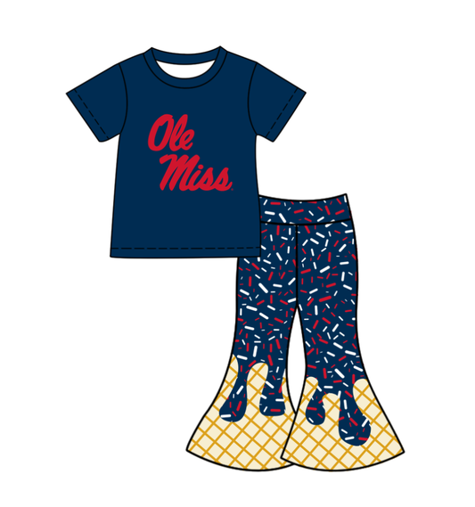 Custom moq 5 mix size milk silk summer teams baby girls clothes navy blue short sleeve pants sets-25.11.25