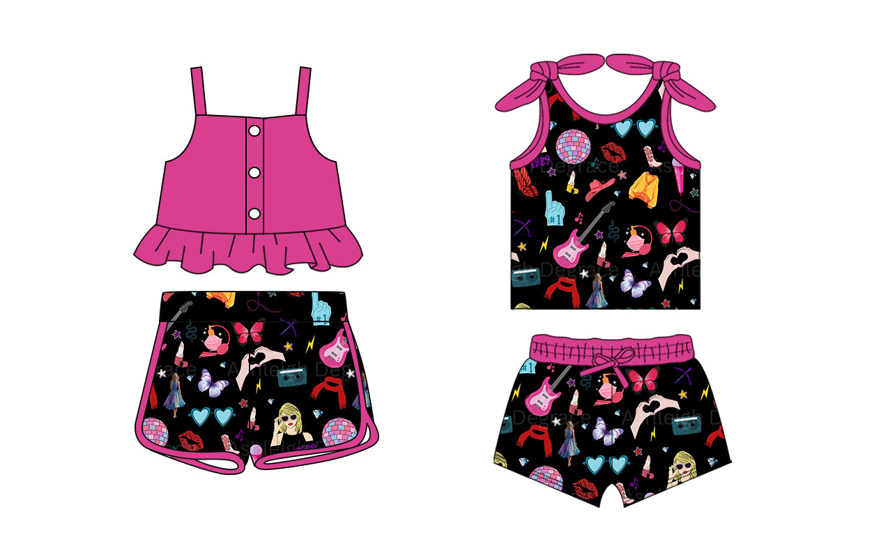 1.21 custom each style moq 5eta 4-6week Sibling Sister taylor swift baby girls short sleeve shorts sets and jumpsuit match design